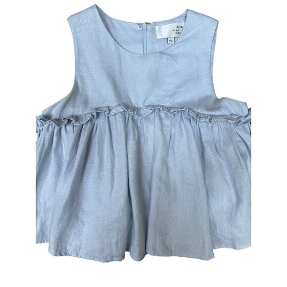 J.O.A. Los Angeles Layered Ruffle Cold Shoulder Top Chambray 100% Linen Size S - Picture 3 of 8